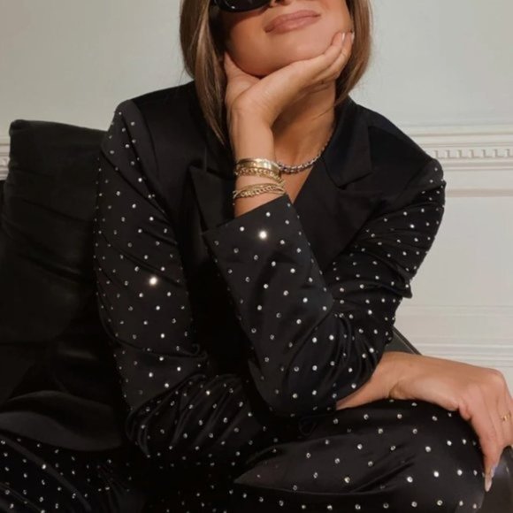 Danielle Bernstein Black Blazer Jacket Crystal Studded - Picture 2 of 3